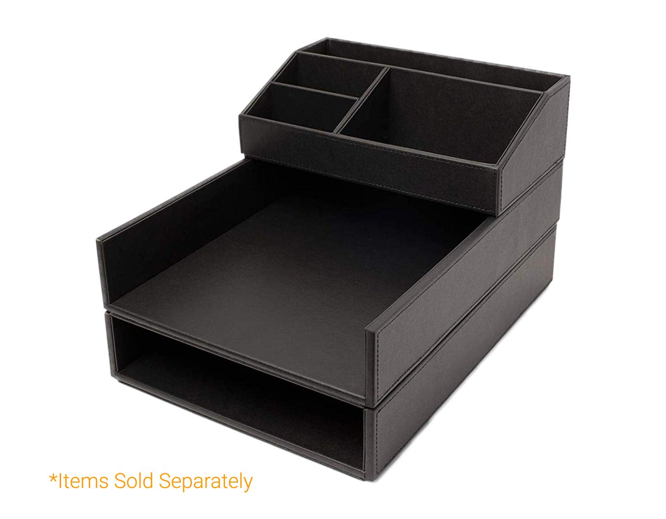Armory by Castle - Leatherette Two Stackable Paper Trays Desk Organizer - Clutter Organizer for Home, Office, Personal, and Employee Files (Two Paper Trays - Stackable)