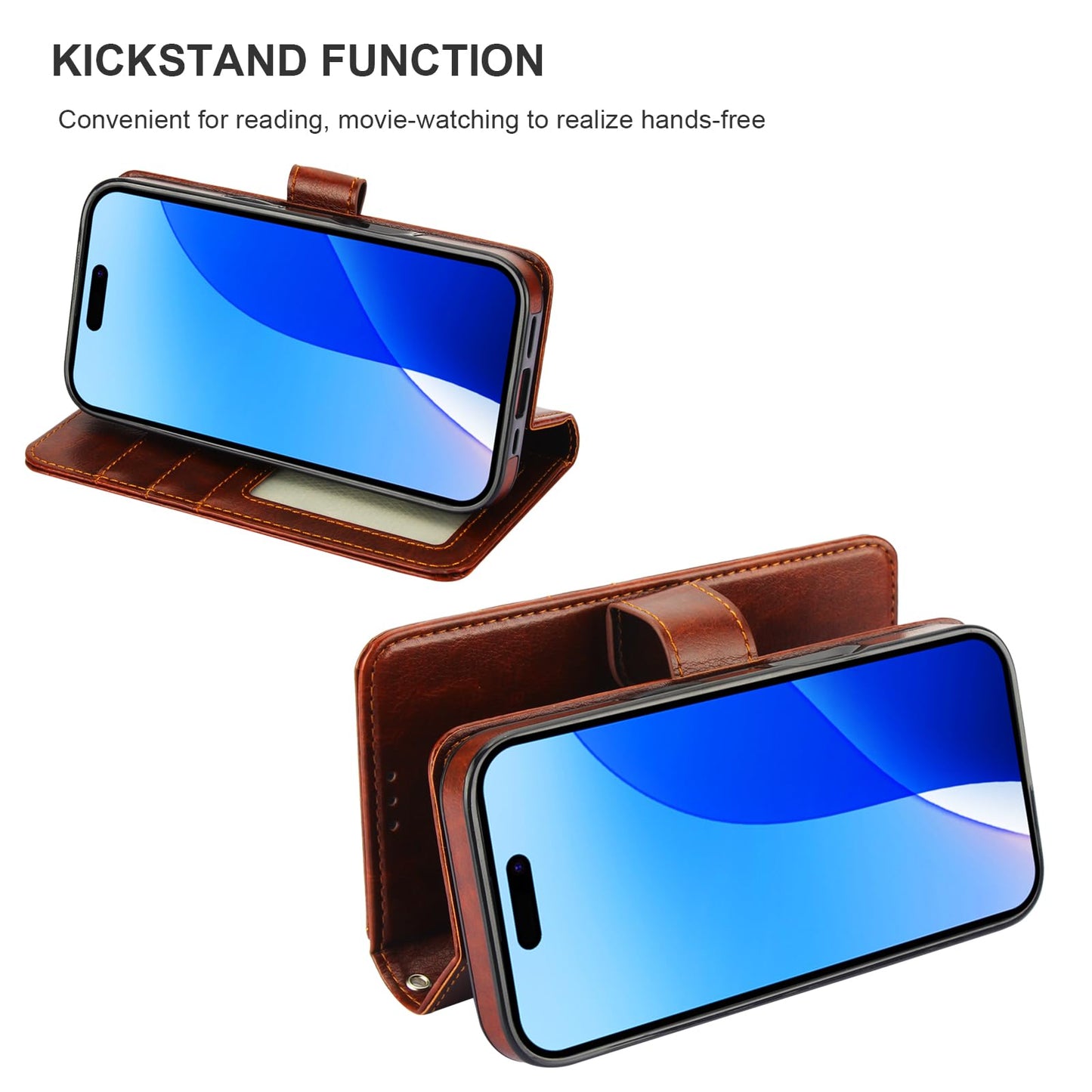 Bocasal Detachable Wallet Case for iPhone 16 Pro RFID Blocking Card Slots Holder Premium PU Leather Magnetic Kickstand Shockproof Wrist Strap Removable Flip Protective Cover 5G 6.3 inch (Brown)
