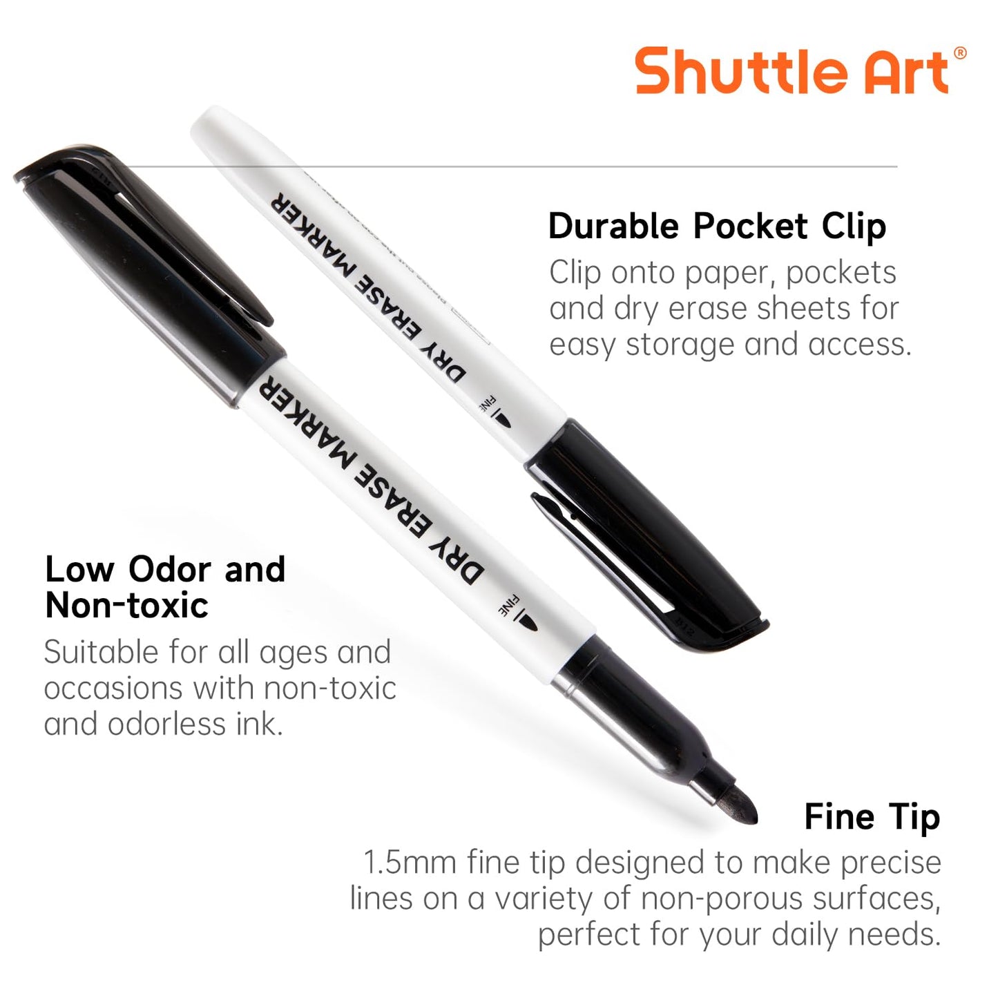 Shuttle Art Dry Erase Markers, 32 Pack Black Whiteboard Markers,Fine Tip Dry Erase Markers for Kids,Perfect for Writing on Whiteboards, Dry-Erase Boards,Mirror,Calender,School Office Supplies