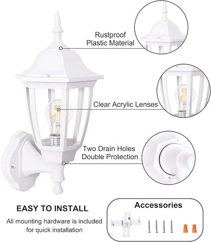 FUDESY Outdoor Wall Lantern, Exterior Waterproof Wall Sconce Light Fixture, White Front Porch Light Wall Mount for Garage, Patio, Yard, FDS2542EW (Bulb Included)