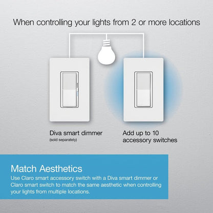 Lutron Caseta Smart Claro Accessory Switch for 3 way – For use only with Diva Smart Dimmer or Claro Smart Switch, DVRF-AS-WH, White