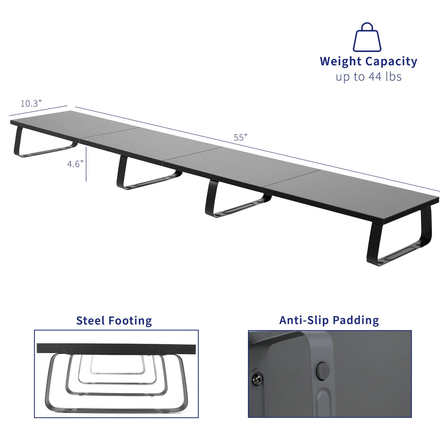 VIVO 55 inch Extra Long Monitor Stand, Wood & Steel Desktop Riser, Multi Screen, TV, Keyboard, Laptop, Ergonomic Desk and Tabletop Organizer, Black, STAND-V000D5