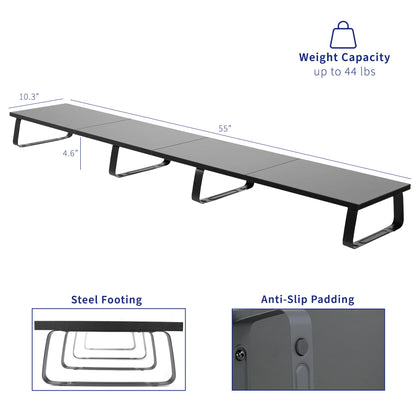 VIVO 55 inch Extra Long Monitor Stand, Wood & Steel Desktop Riser, Multi Screen, TV, Keyboard, Laptop, Ergonomic Desk and Tabletop Organizer, Black, STAND-V000D5