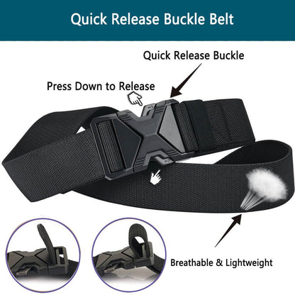 LionVII Heavy Duty Quick Release Belt, Elastic Stretch 1.5" Web Work Belts with Alloy Buckle for Waist Size Below 48" (Black)