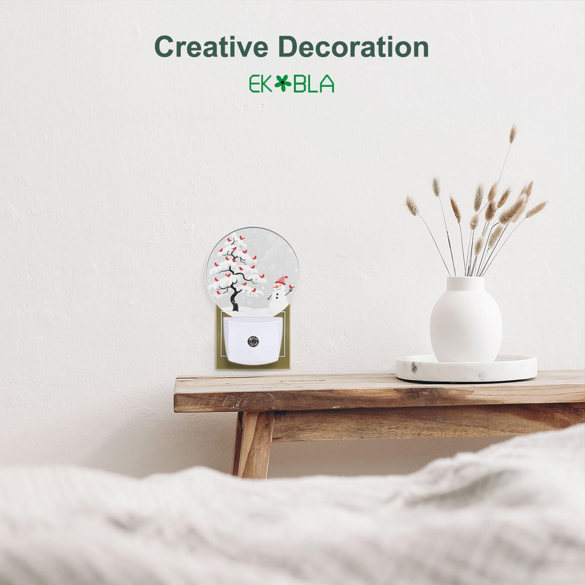 EKOBLA Snowman Night Light, Winter Snowflake and Cardinal Plug into Wall with Dusk to Dawn Sensor, 0.5W LED Energy Saving Nightlight for Kids Men Women Holiday Gift