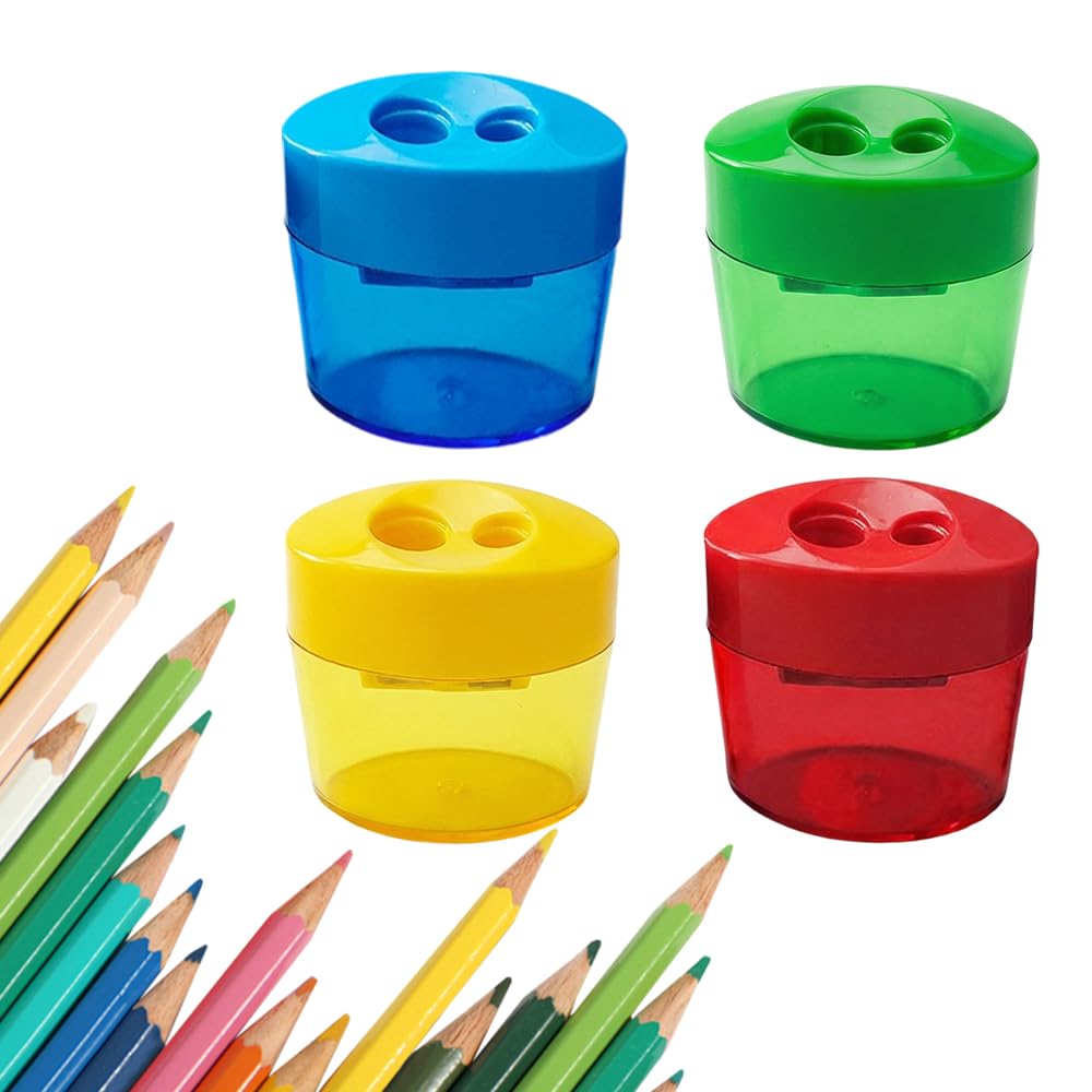 Pencil Sharpeners, 4 /8pcs Pencil Sharpeners Manual, Protable Dual Holes Compact Colored Handheld Pencil Sharpener with Lid for Artists Classroom School Office (4PCS-A)