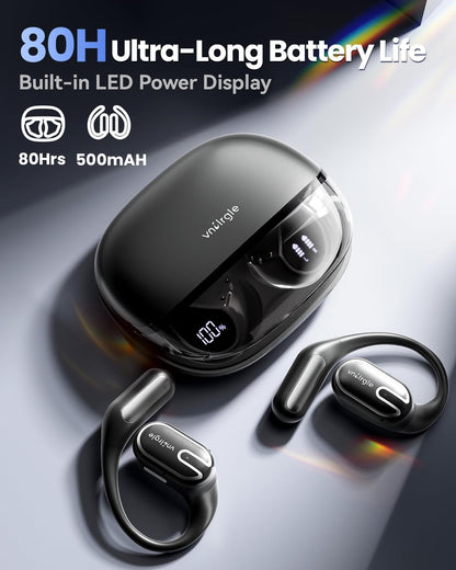 Open Ear Earbuds Bluetooth Headphones Wireless - 80Hrs Playtime Wireless Earbuds with IPX7 Waterproof Touch Control Earphones Sport with 18.2mm Drivers Stereo Sound Bluetooth 6.0 for Running Fitness