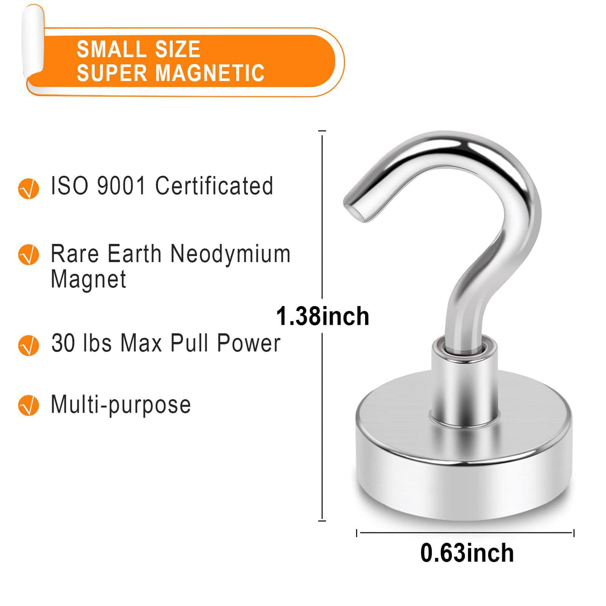 MIKEDE N52 Magnetic Hooks, Silver, 6 Pack