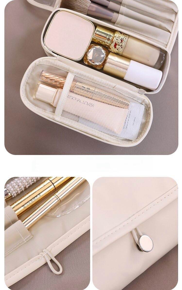 Luxury Leather Makeup Brush Case, Professional Cosmetic Organizer Roll Bag, Travel Storage for Home and Work (brown)