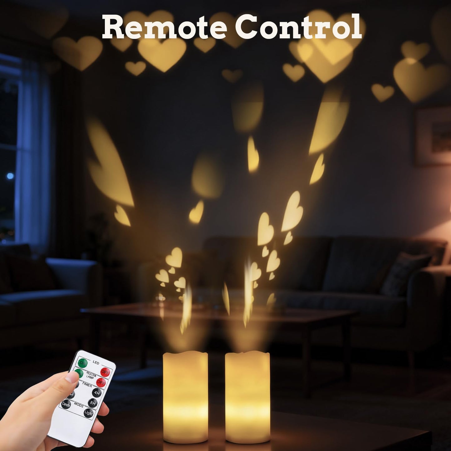 AVEKI Heart Flameless Candles Projector, Valentine's Day LED Pillar Candles with Remote and Timer, Battery Operated Romantic Projection Light for Wedding Home Decor, Gifts for Women (Love-White)
