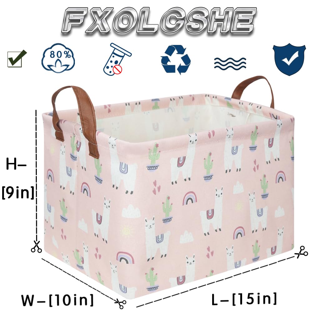 FXOLCSHE Rectangular Pink Alpaca Basket,Collapsible waterproof nursery laundry basket,Toy nursery, kids clothes gift basket with handles,Kids Room Decor(Alpaca)