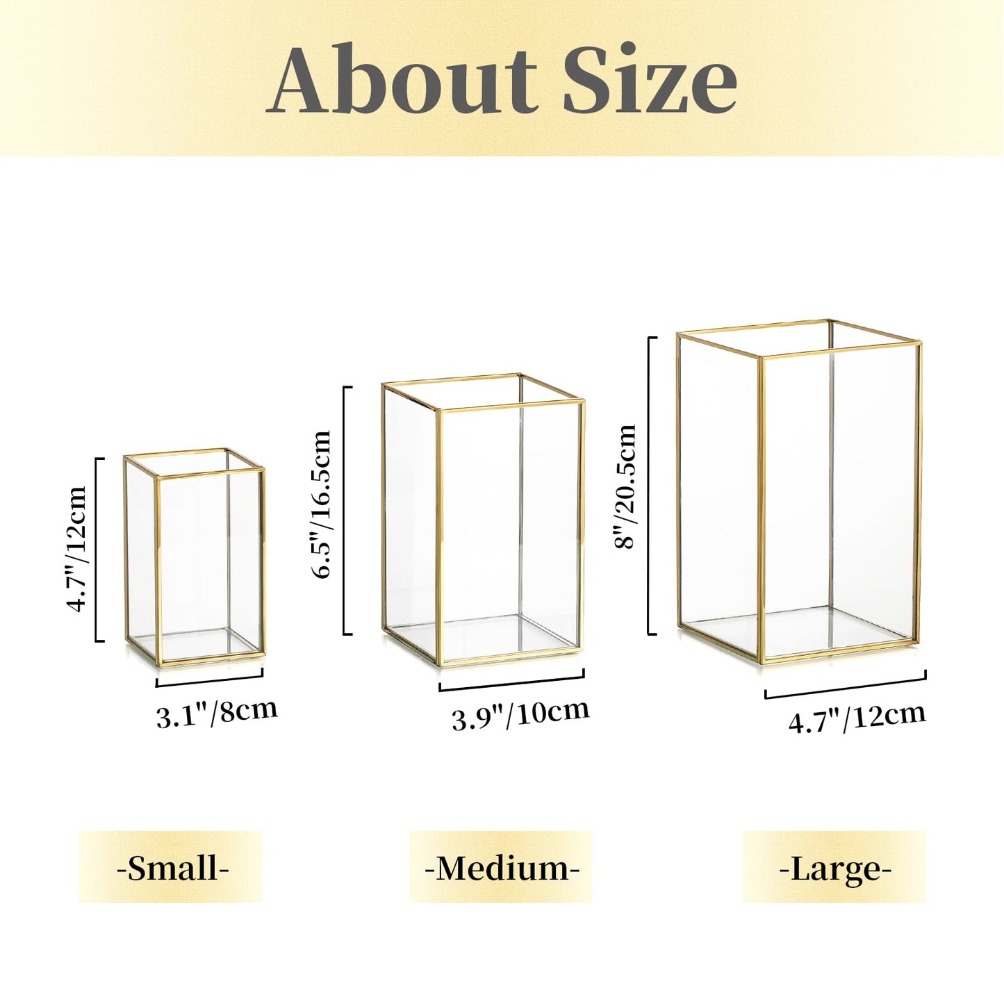 Hewory Glass Hurricane Candle Holder: Gold Hurricane Candle Holders with Metal Frame Square Set of 18, Clear Candle Holder for Table Centerpiece Wedding Christmas Engagement Birthday Party Decorations