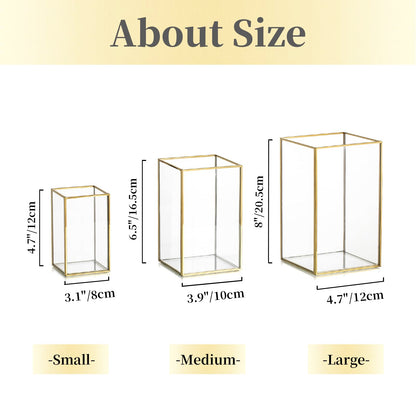 Hewory Glass Hurricane Candle Holder: Gold Hurricane Candle Holders with Metal Frame Square Set of 18, Clear Candle Holder for Table Centerpiece Wedding Christmas Engagement Birthday Party Decorations