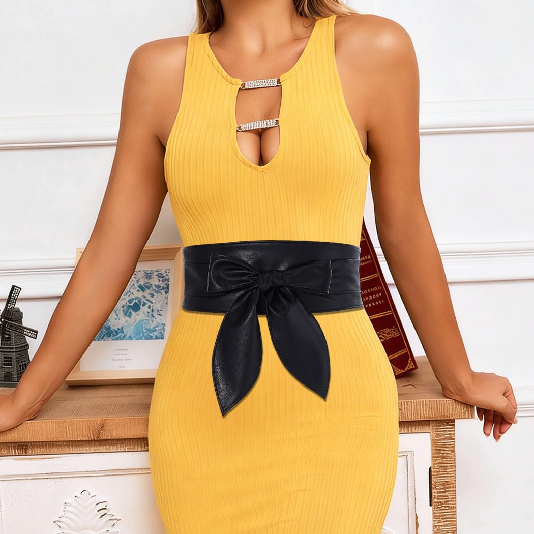 Beautriy Black Obi Belt Wide Leather Wrap Belts Fashion Corset Belt Accessories for Women (Black)