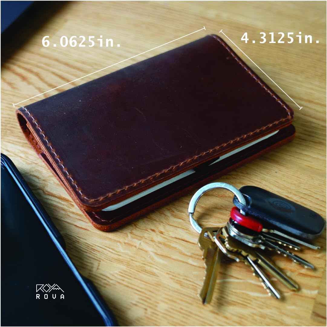 ROVA Field Notes Leather Cover, Full Grain, Fits 3.5" x 5.5" Notebooks, Crafted in the USA, Pocket Journal Cover for Everyday Carry with Pen Holder