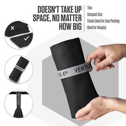 VENTURE 4TH Quick Dry Towel - Microfiber Travel Towel for Camping, Hiking, Gym, Beach - Lightweight, Packable, Compact Backpacking Companion - Black Medium