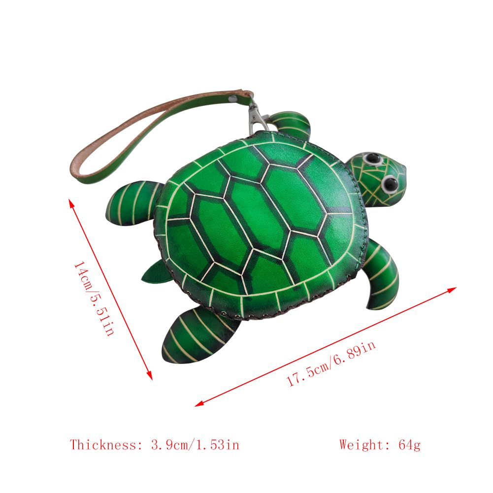 Yzikema 1 Pcs Leather Zipper Coin Purse Turtle Shaped Wallet, Wrist Bag,Coin Organizer, Change Holder,Card Case, Mini Leather Zipper Storage Bag for Women