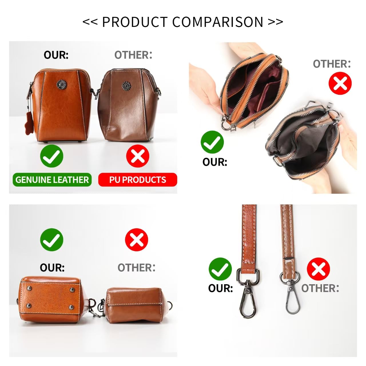 Designer Leather Small Crossbody Bags Purses for Women Cell Phone Bag Soft Women's Shoulder Handbags Gifts for Women (Brown)