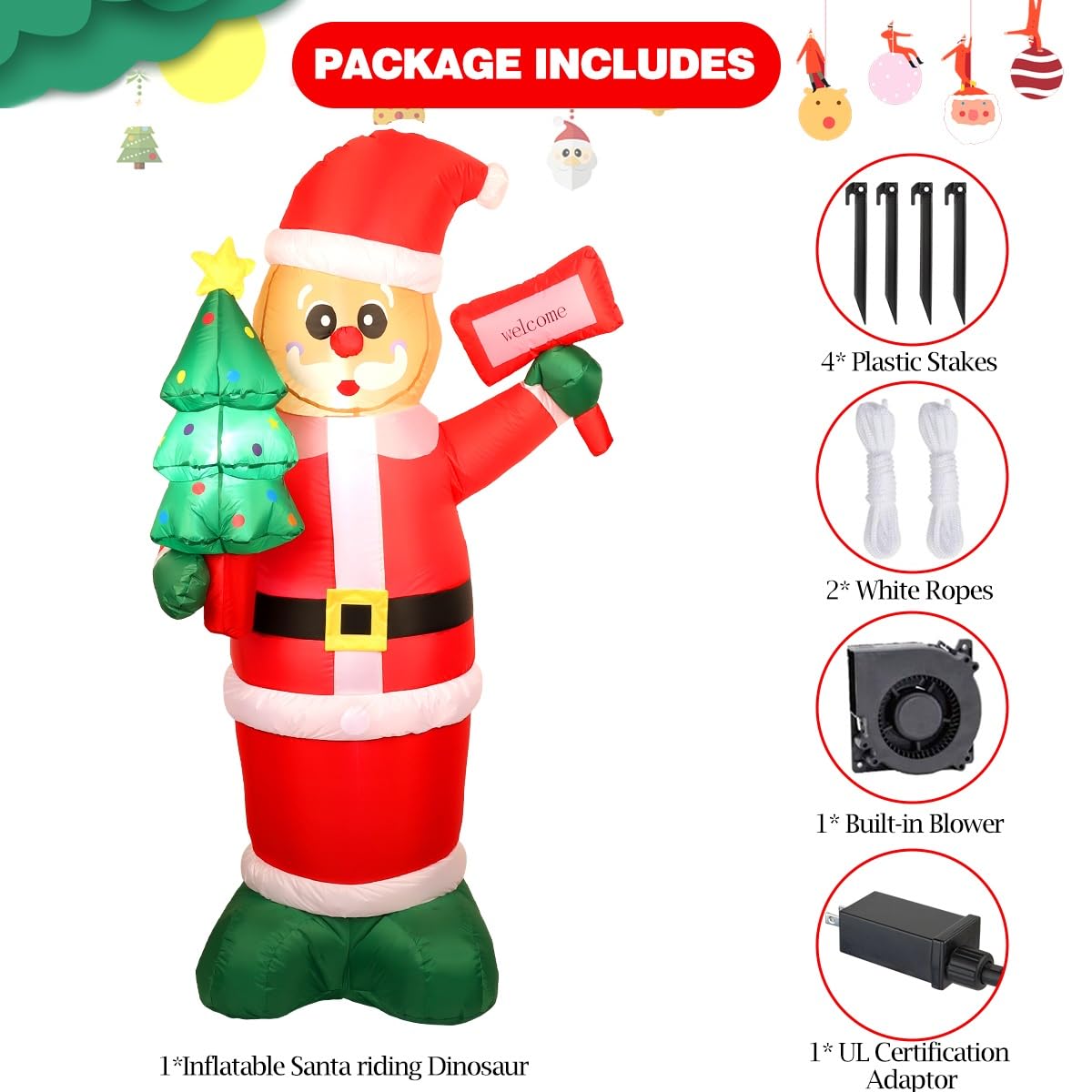 6Ft Christmas Inflatables Santa Gingerbread with LED Lights & Gift Box, Giant Christmas Inflatables Yard Decorations, Xmas Blow Up Santa Claus, Indoor/Outdoor Christmas Decor for Holiday Patio Garden
