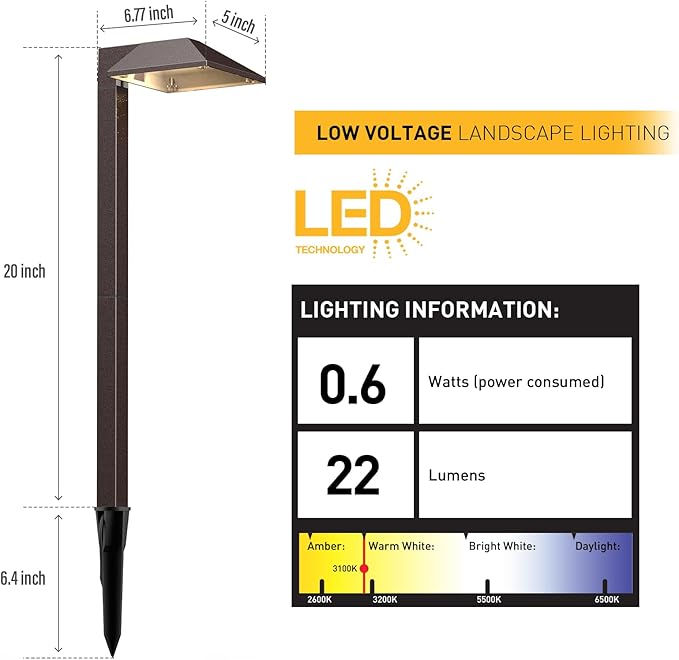 Equinox Outdoor Low Voltage Landscape Lighting 0.6W LED 3100K Warm White Metal 12V Pathway Lights Charcoal Brown Kits with Connector and Stake (1Pack)