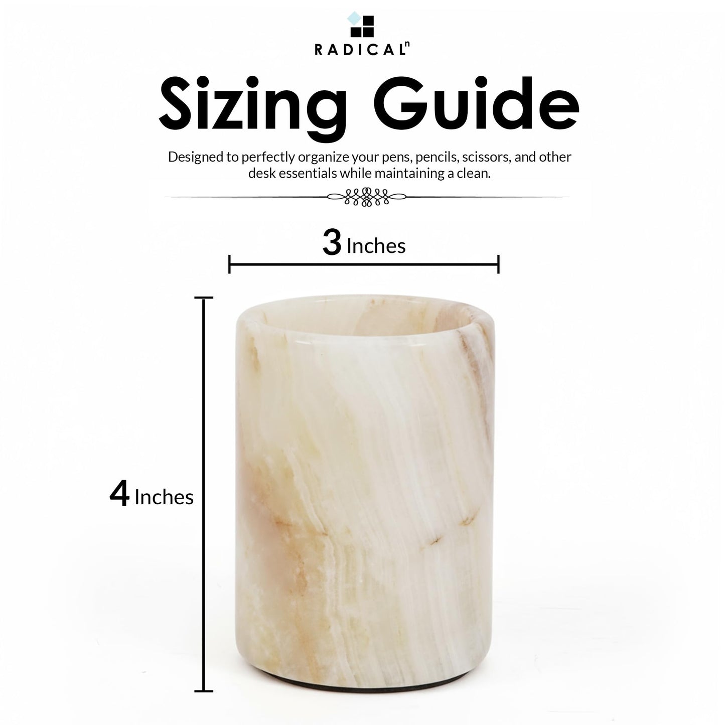 Radicaln Marble Pen Holder For Desk 4" Inches White Onyx Handmade Stationary Holder For Study Room, Ideal Pencil Holder & Desk Organizer, Use for Office Supplies