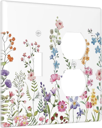 Decorative Light Switch Cover Plate Rustic Wild Floral Vintage Watercolor Flower 2 Gang Outlet Covers 1 Toggle 1 Duplex Wall Plate Decorate Electrical Switch Plate Covers for Bedroom Bathroom