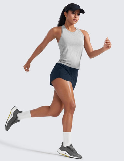 CRZ YOGA Mid Flat Waisted Running Shorts for Women 3" - Mesh Liner Quick Dry for Workout Sport Athletic with Zipper Pocket True Navy Medium