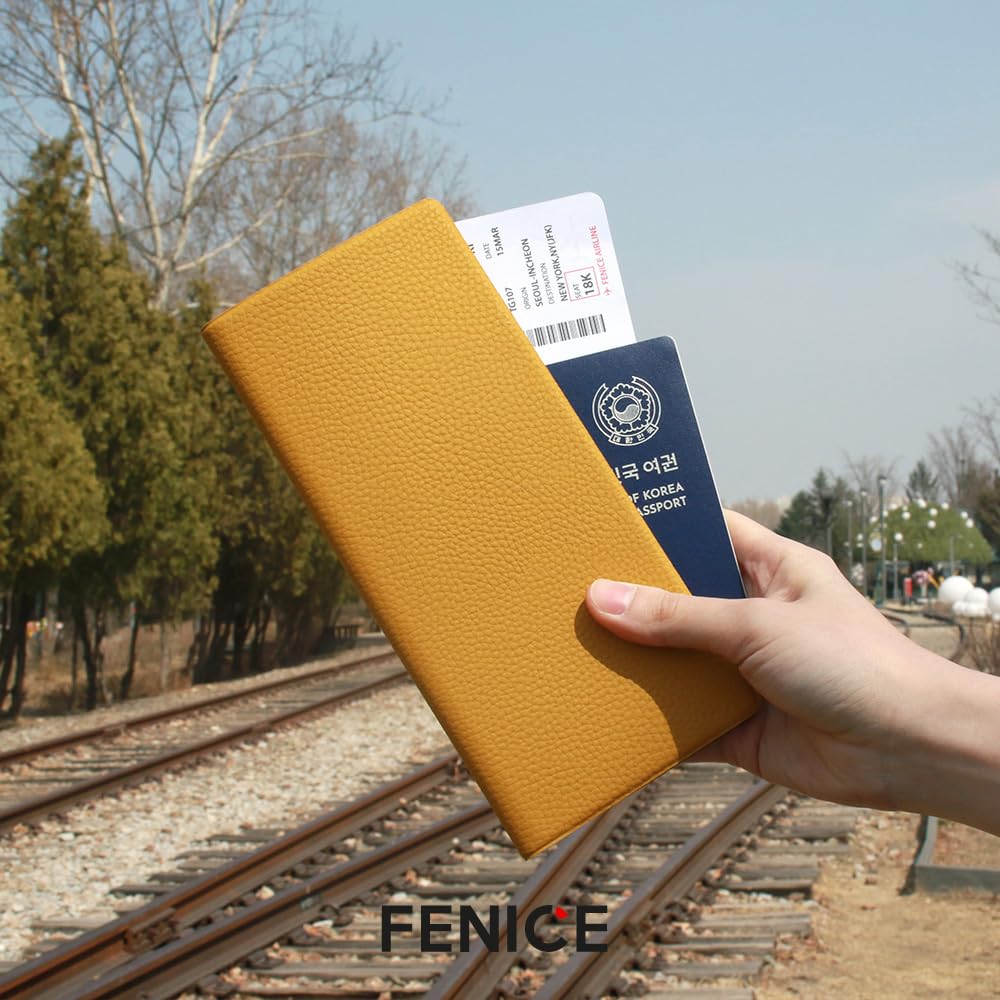 Fenice Long Classic Cover Holder Wallet Case for Travel Essential RFID Blocking Vegan Leather Waterproof (BLACK)