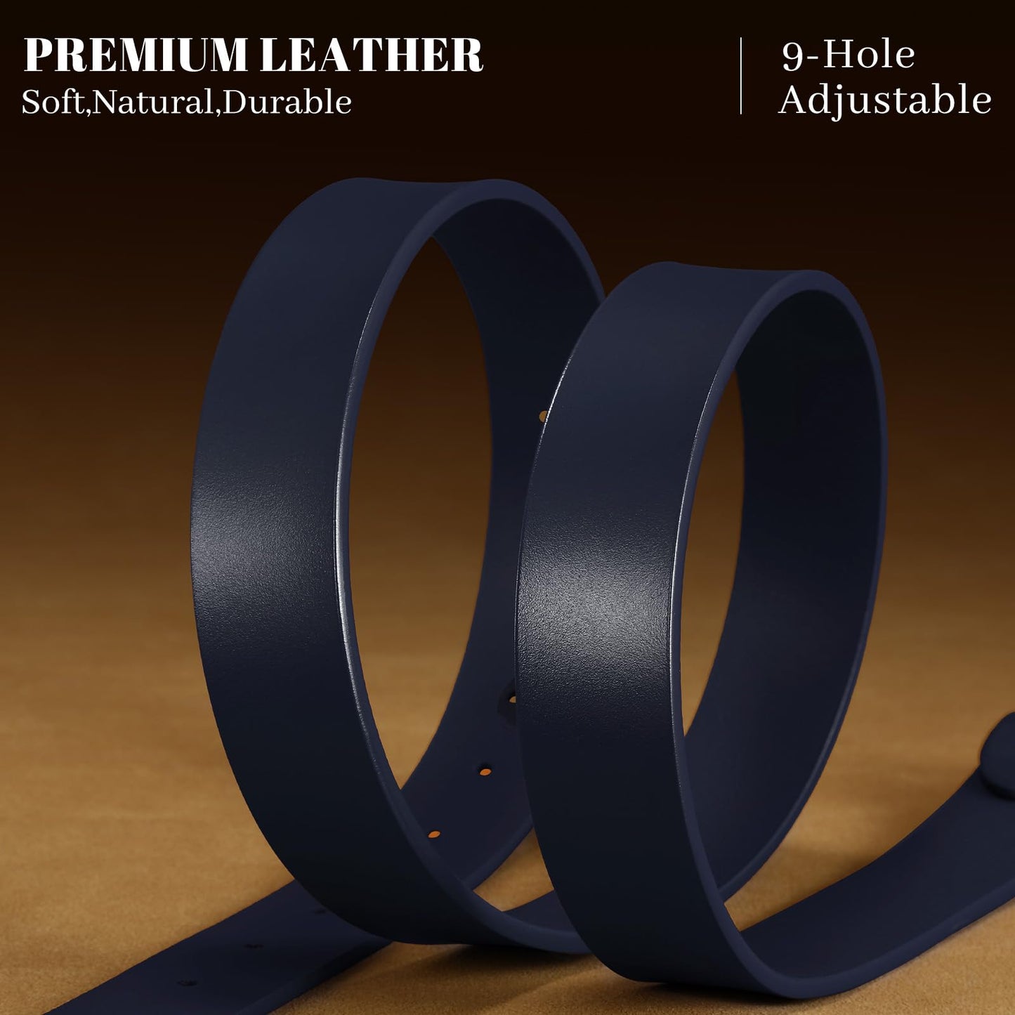 WHIPPY Womens Genuine Leather Belts for Jeans Pants Fashion Vintage Ladies Leather Belt with Gold Buckle, Navy Blue, S