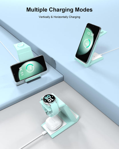 Wireless Charger for Samsung - NANAMI 3 in 1 Charging Station for Multiple Devices, Fast Charger Stand for Galaxy S25 S24 S23 Ultra S22 S21 Z Flip Fold 4,Galaxy Watch 6/5/5 Pro/4/3, Galaxy Buds 2 Pro