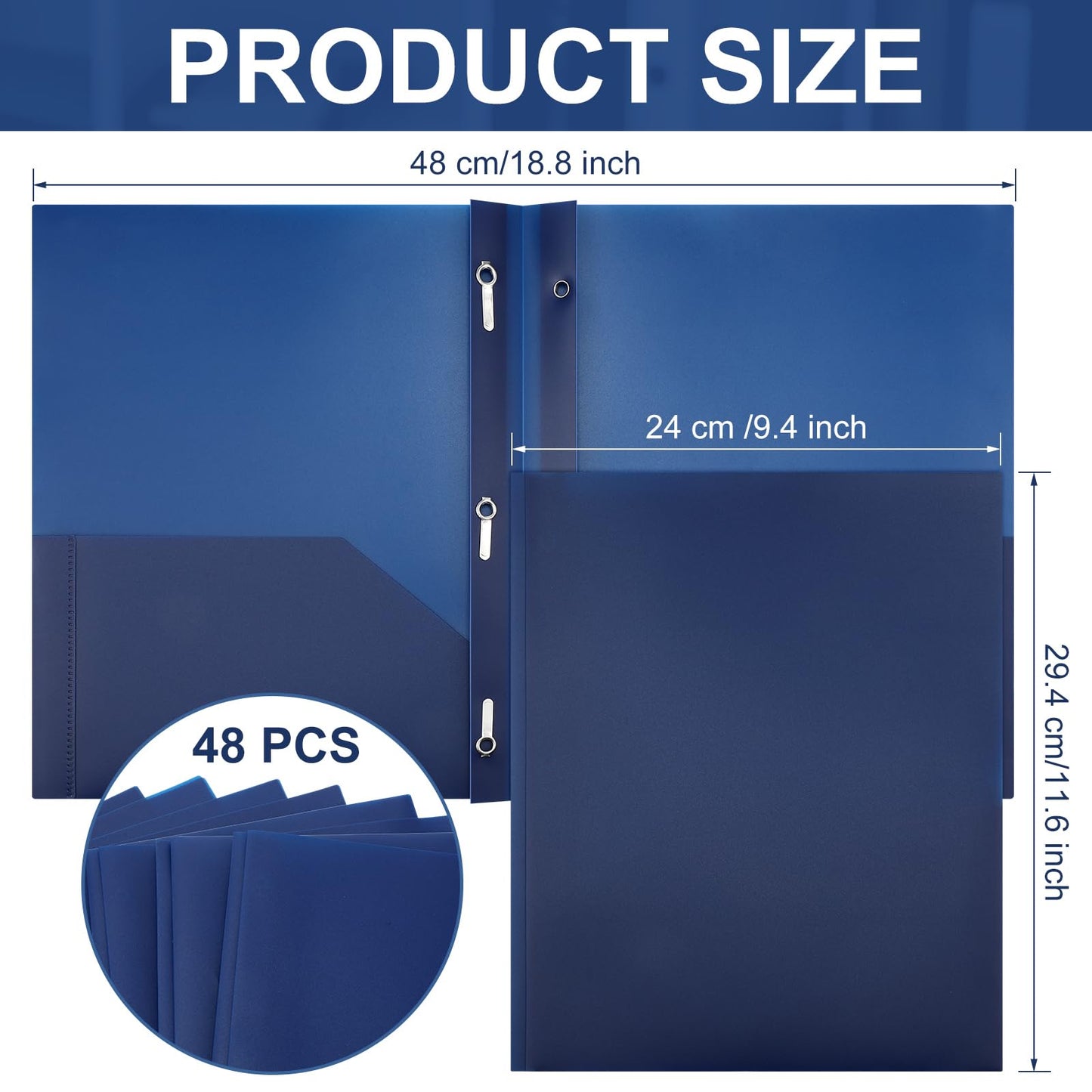 Patelai 48 Pcs Plastic Folders with 2 Pockets and 3 Prongs Home Folders with Card Slot Letter Size Heavy Duty Report Covers for Back to School(Navy Blue,Classic)
