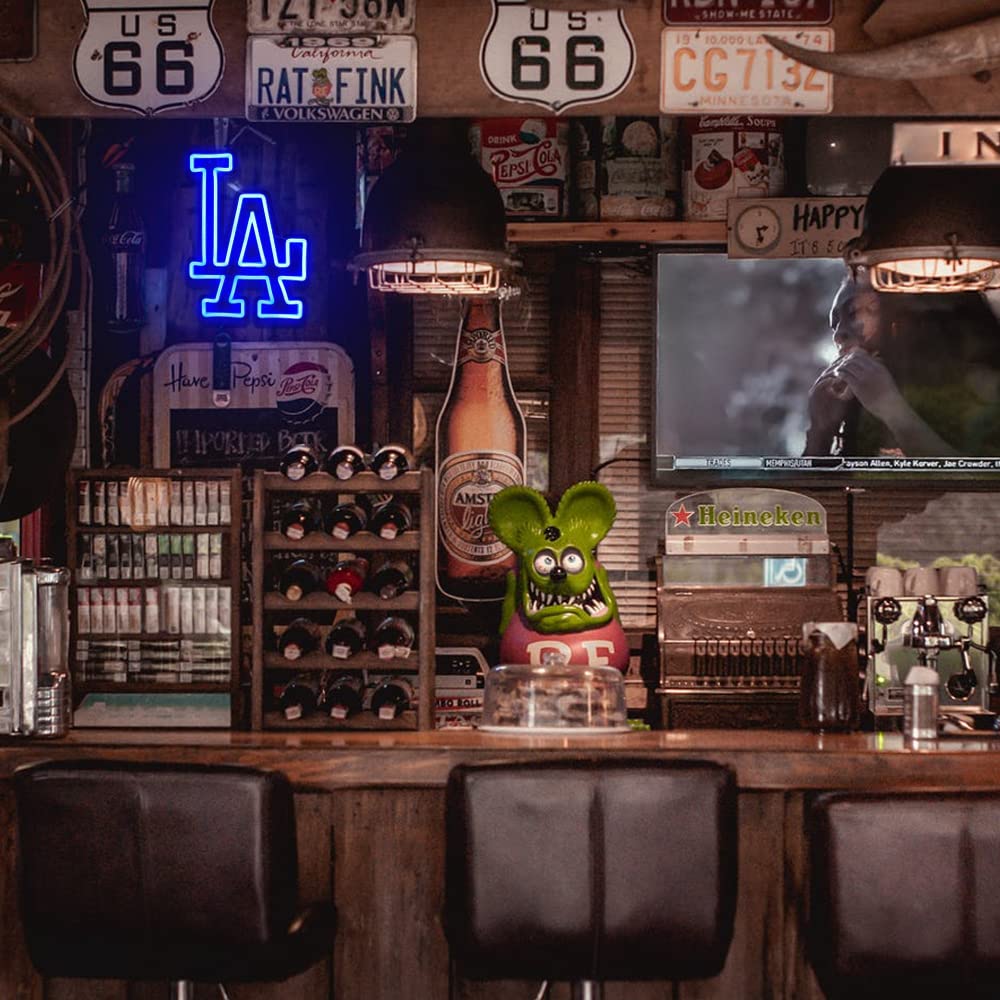 WonderfulLife Dodgers Neon Sign for Garage or Man Cave Decor,Gifts for Men With Dodge Baseball Team Logo,Blue Neon for Party,Bar,Dorm,Office Wall Art and Game Room Deco.