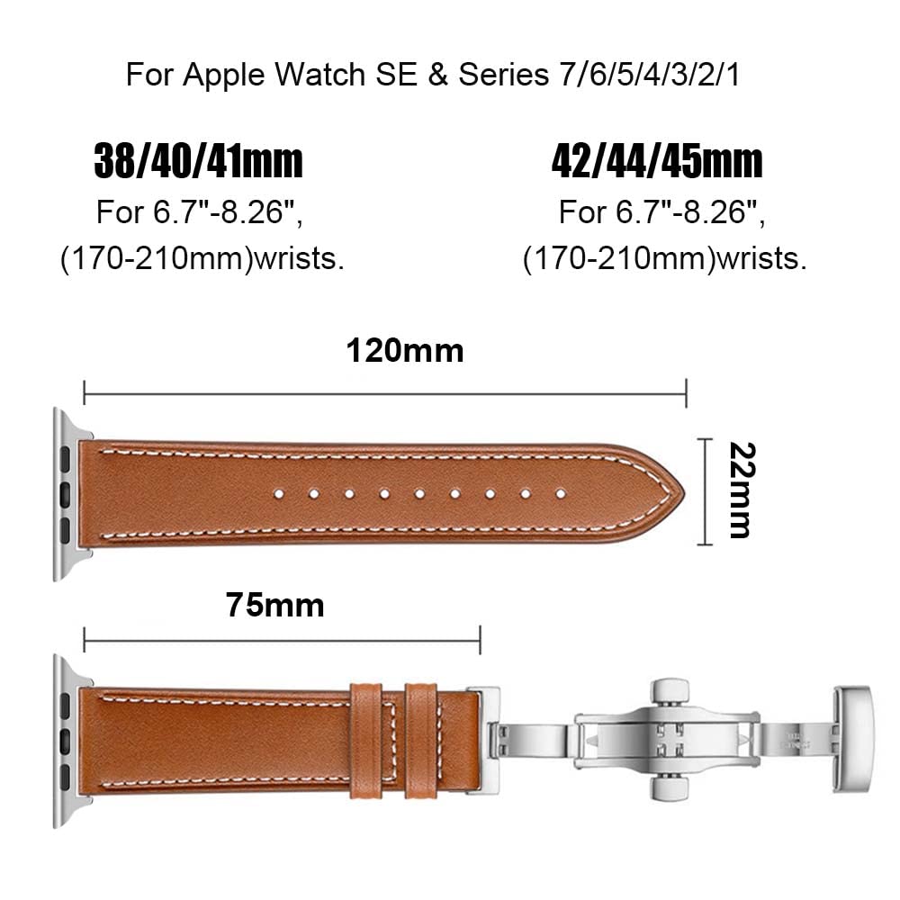 BOTOMALL Compatible with Apple Watch Band 49mm 45mm 44mm 42mm Series Ultra 8 7 SE 6 5 4 3 2 1,Premium Soft Top Leather with 316L Stainless Steel Butterfly Buckle Replacement Straps for iwatch