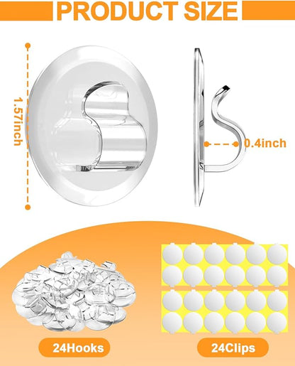 Light Clips for Outside String Lights: 24 Pack Adhesive Hooks for Outdoor String Lights - Outdoor Light Clips for Patio Balcony Fence - Rope Led Light Strip Christmas Decor Hooks