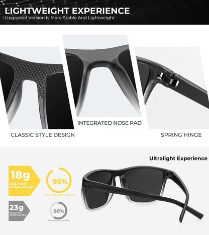 KALIYADI Polarized Sunglasses Men, Lightweight Mens Sunglasses Polarized UV Protection Driving Fishing Golf (Black Clear/Black Green/Black Red)
