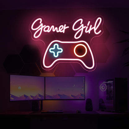 Gamer Girl Game Pad Neon Sign, Game Room Controller LED Neon Light Gamepad Wall Art Decor Home Bedroom Decoration Gift For Teen Boy Room Decor, Bar Decoration Best Gamer Gifts for Boys, Kids