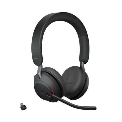 Jabra Evolve2 65 MS Wireless Headphones with Link380c, Stereo, Black – Wireless Bluetooth Headset for Calls and Music, 37 Hours of Battery Life, Passive Noise Cancelling Headphones