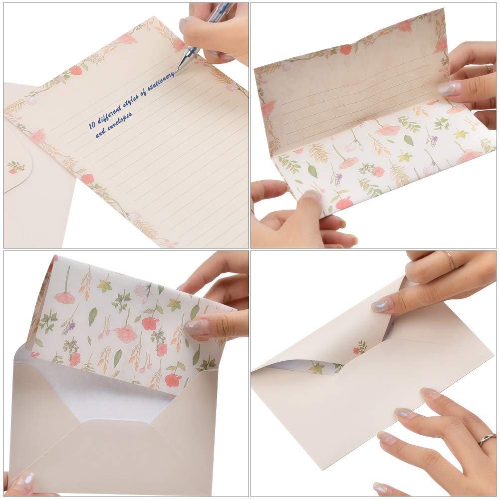Stationery Letter Paper and Envelopes Set, 60 Sheets Cute Letter Writing Paper & 30 Lovely Envelopes, 10 Different Flora and Fauna Printed Design, Double-sided Printing, A5 Size