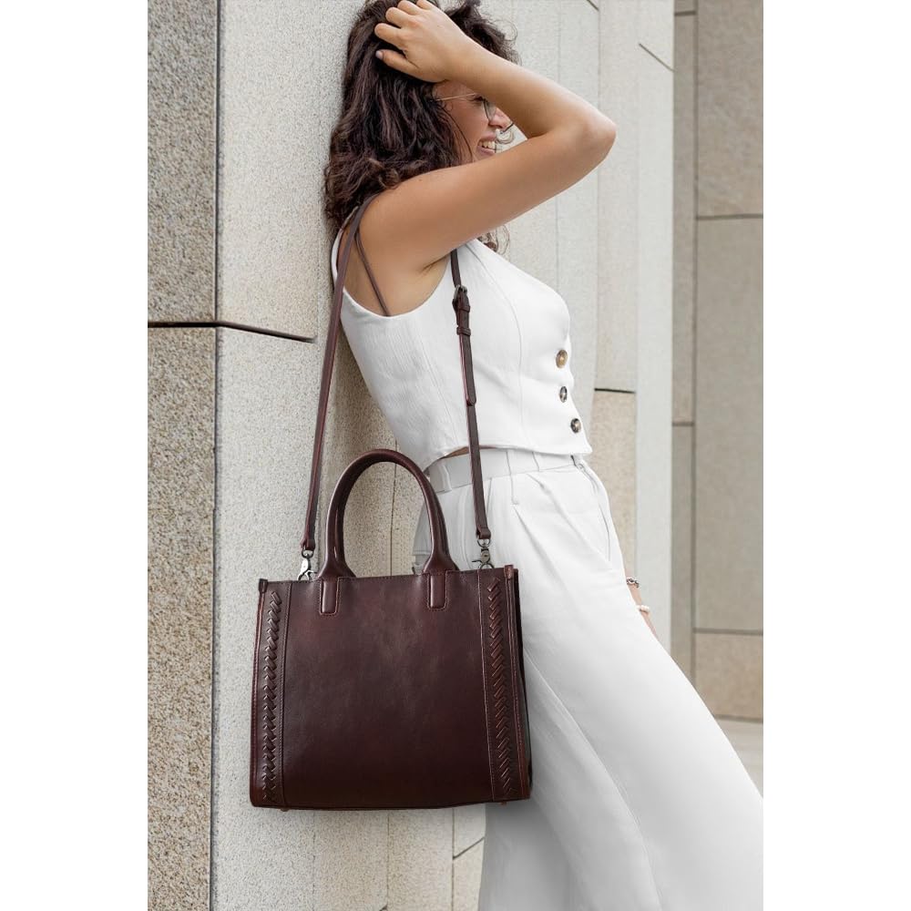 Leather Tote Bag for Women Genuine Leather Top Handle Work Tote Purse Women's Crossbody Handbags Designer Satchel Hand bags Coffee