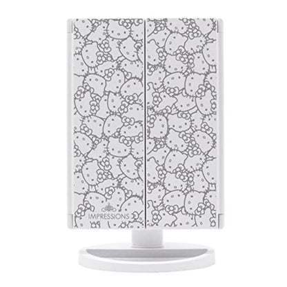 Impressions Vanity Hello Kitty Trifold LED Mirror, Desk Mirror with Lights and Touch Sensor Switch, Lighted Makeup Mirror with 2X and 3X Magnifying (White)