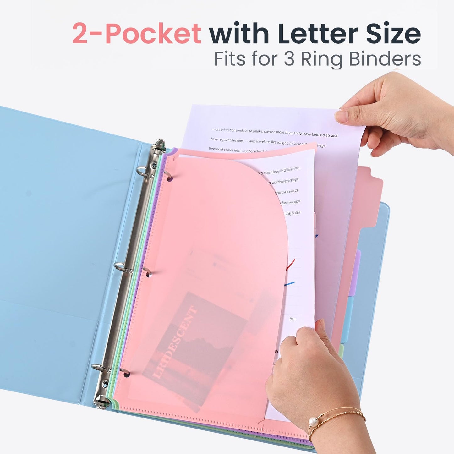 5-Tab Dividers for 3 Ring Binder, 15 Counts Binder Dividers Index with Pockets, 8.5 x 11'' Binder Dividers with 1/5 Cut Tabs for School Office (XY026) (3)