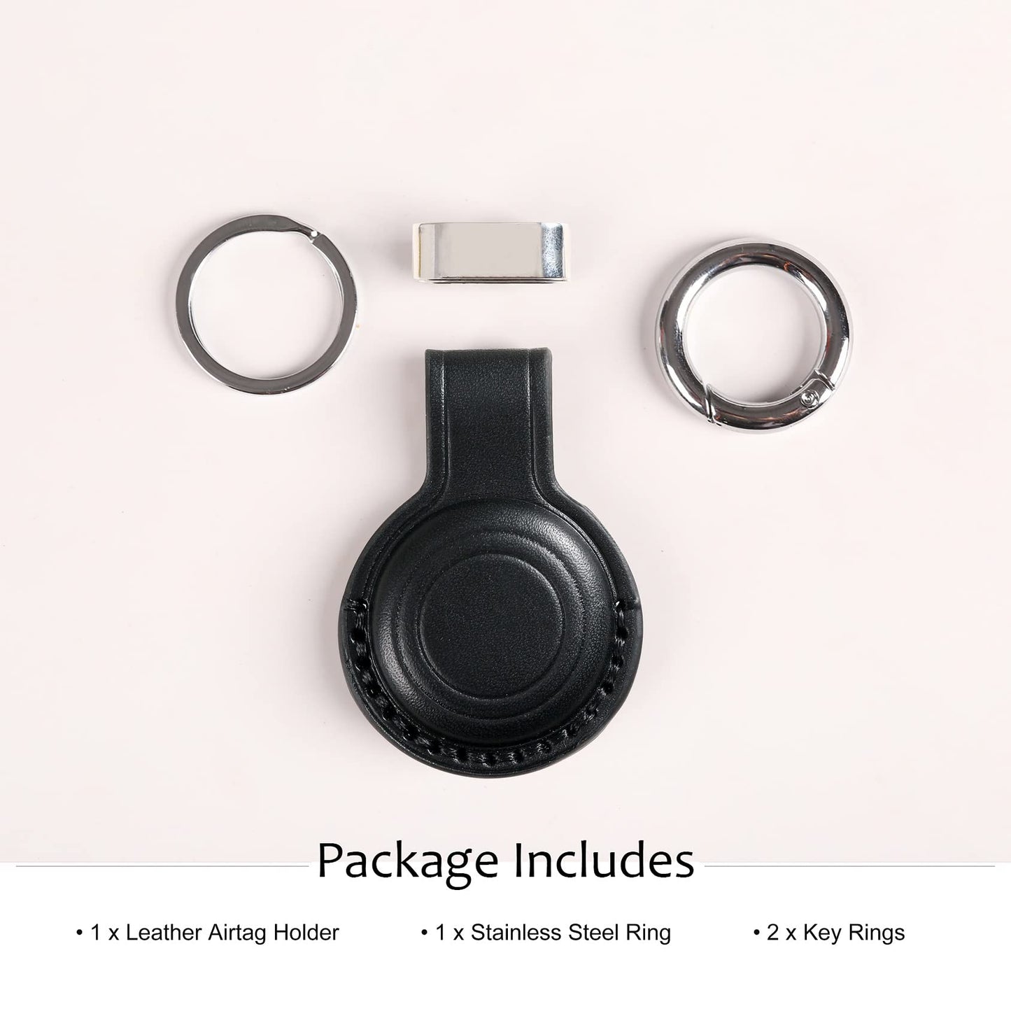 KEEPXYZ Genuine Leather Keychain Holder Compatible with Airtag, Secure for Air Tag Keychain Holder Case Cover Key Chain Ring Accessories - Black V2.0