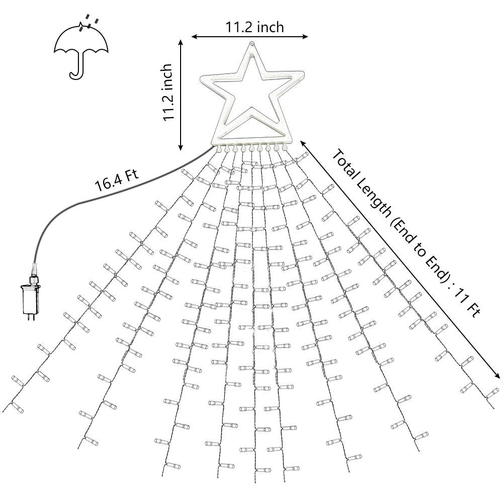 PUHONG Christmas Decoration, Outdoor Star String Lights, Christmas Tree Toppers Lights 320 LED 8 Modes with 12" Lighted Star for Halloween Christmas New Year Holiday Birthday Decor (Warm White)
