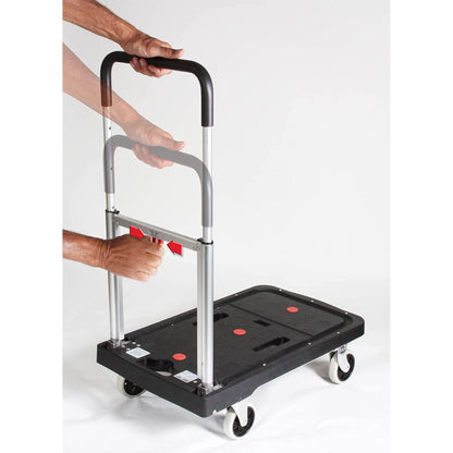 Magna Cart Folding Platform Cart, 4-Wheel Rolling Utility Dolly, 300 lb Load Capacity - Portable Transport Trolley with Telescoping Handle for Boxes, Crates, Groceries, Supplies & Equipment