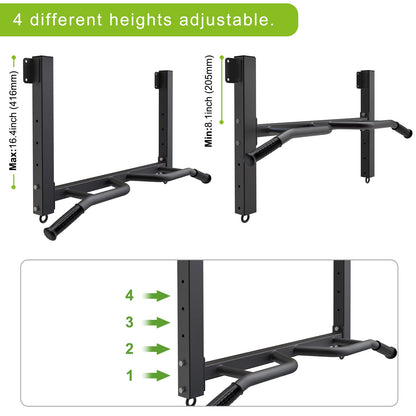 Kipika Joist Mount Pull Up Bar - Heavy Duty Chin Up Bar - 4 Height Levels, Multi-Angle Grip, Rings for Accessories - Ideal for Home Gym Workout and Crossfit Training