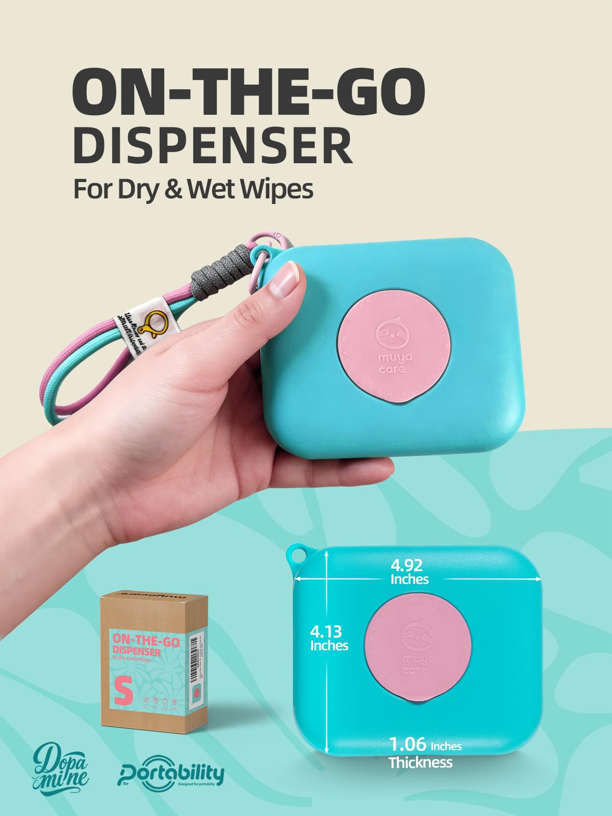 Eraecho Portable Tissue Box, Small Size Pocket Wipe Dispenser, Refillable Travel Wipes Case for Purse & Diaper Bag, Waterproof Bag Pendant (White with Blue Lid)