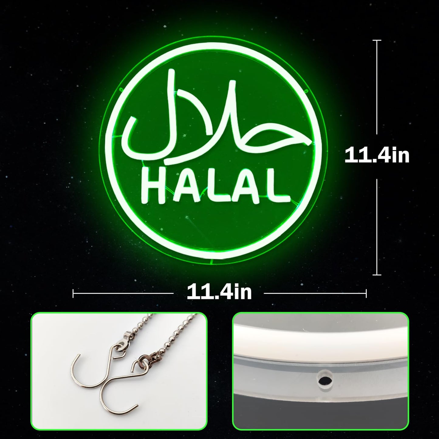 Halal Neon Signs for Wall Decor Dimmable Led Green Restaurant Neon Light Signs for Beef Chicken Candy Snack,Halal Hanging Door Sign Light