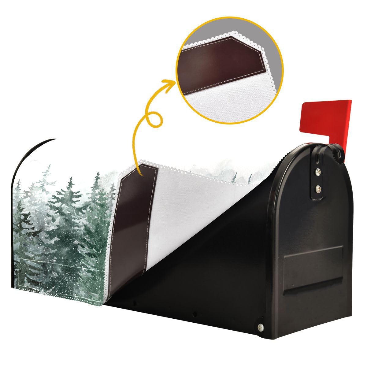 Winter Forest Tree Scenery Snow Magnetic Mailbox Cover Christmas White Green Xmas Mailbox Covers Standard Size Garden Yard Post Wraps Mail Box Cover Outdoor Decorations 25" L x 21" W