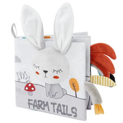 Vicloon Cloth Books, 3D Touch Feel High Contrast Cloth Book, Baby Books Toys for Baby 0-12 Months, Soft Baby Books Touch and Feel Crinkle for Infants Toddler Gifts Toy(Rabbit)