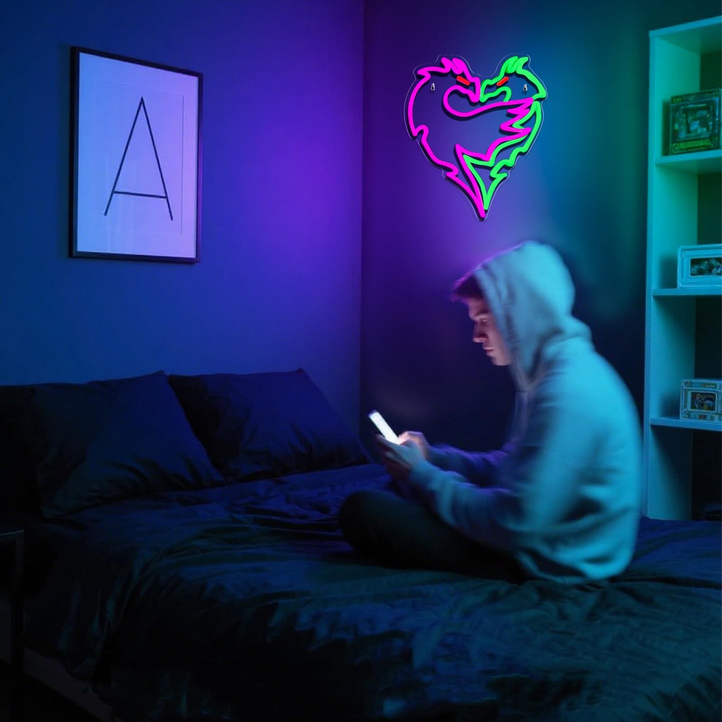 Mvorixa Dragon Neon Sign – Dimmable Purple & Green LED Dragons Embrace Lights, Cool Neon Wall Light for Gaming Room, Bar, Man Cave & Fantasy Bedroom Decor (12.95×14.37 in)